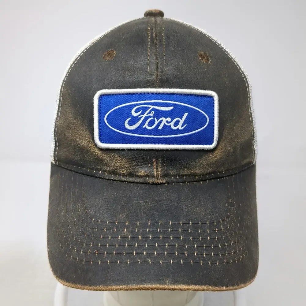 Outdoor Cap Brown Trucker Hat One Size Ford Logo Mesh Back Snapback Distressed